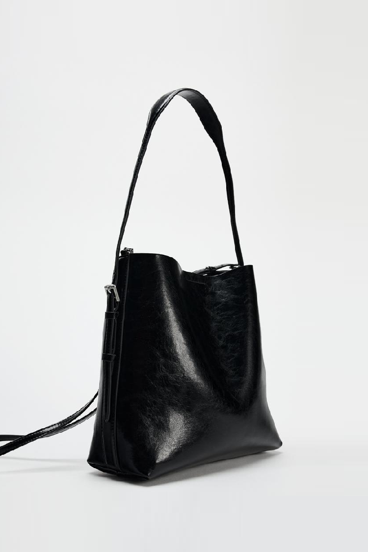 자라 가방 여성 크로스 숄더 더블 스트랩 레더 버킷백 호보백 블랙