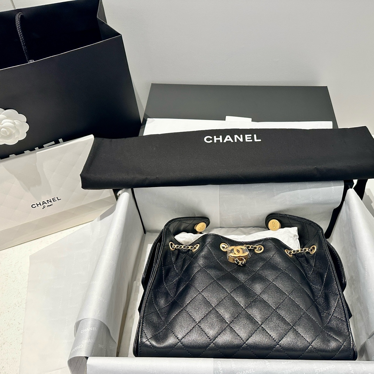 [국내백화점] 샤넬 25백 스몰 캐비어 트위드 블랙 핑크 제니백 AS5293