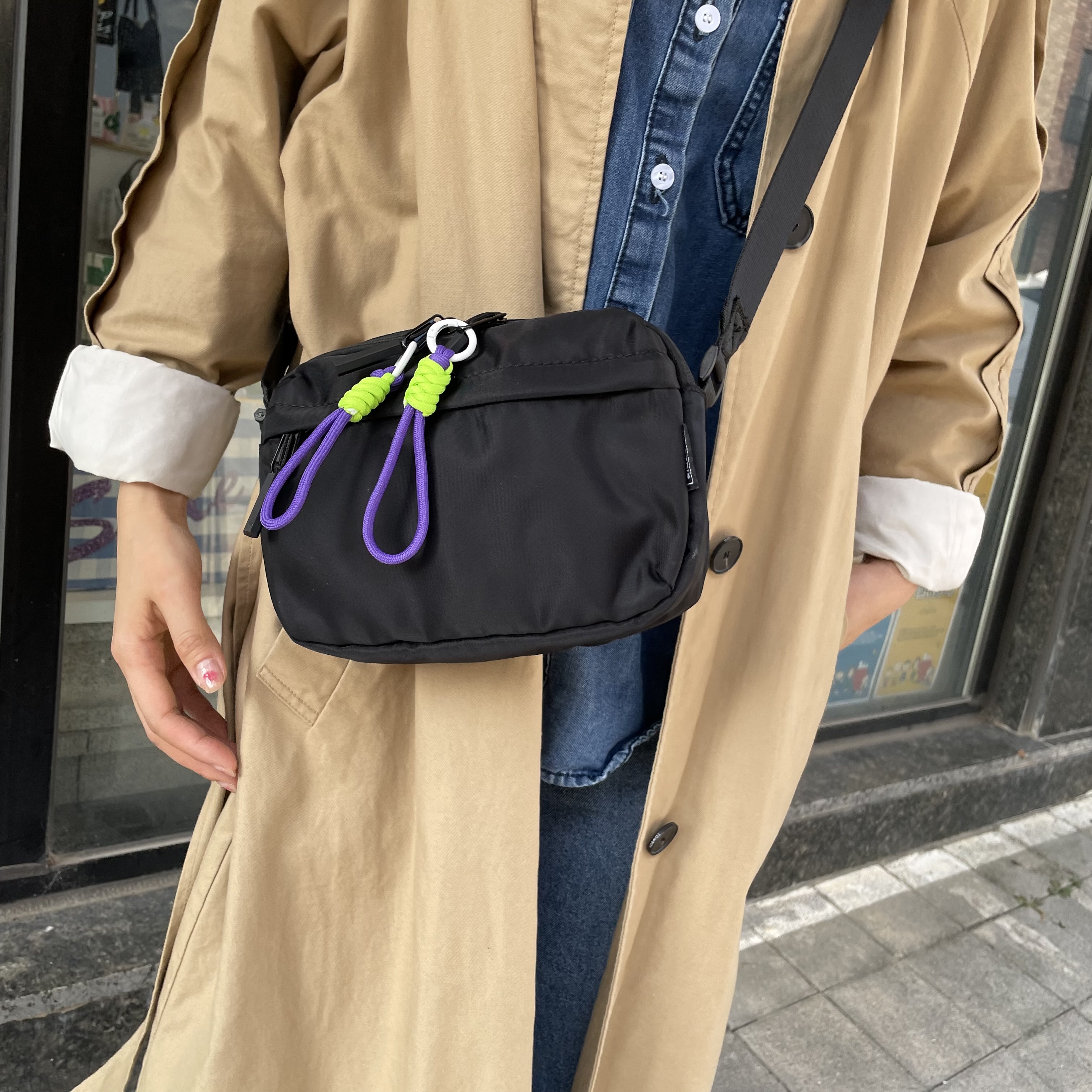 수납 여행용 크로스백 나일론 유럽여행가방 핸드폰 가벼운 탬버린백 슬링백 해외 미니백