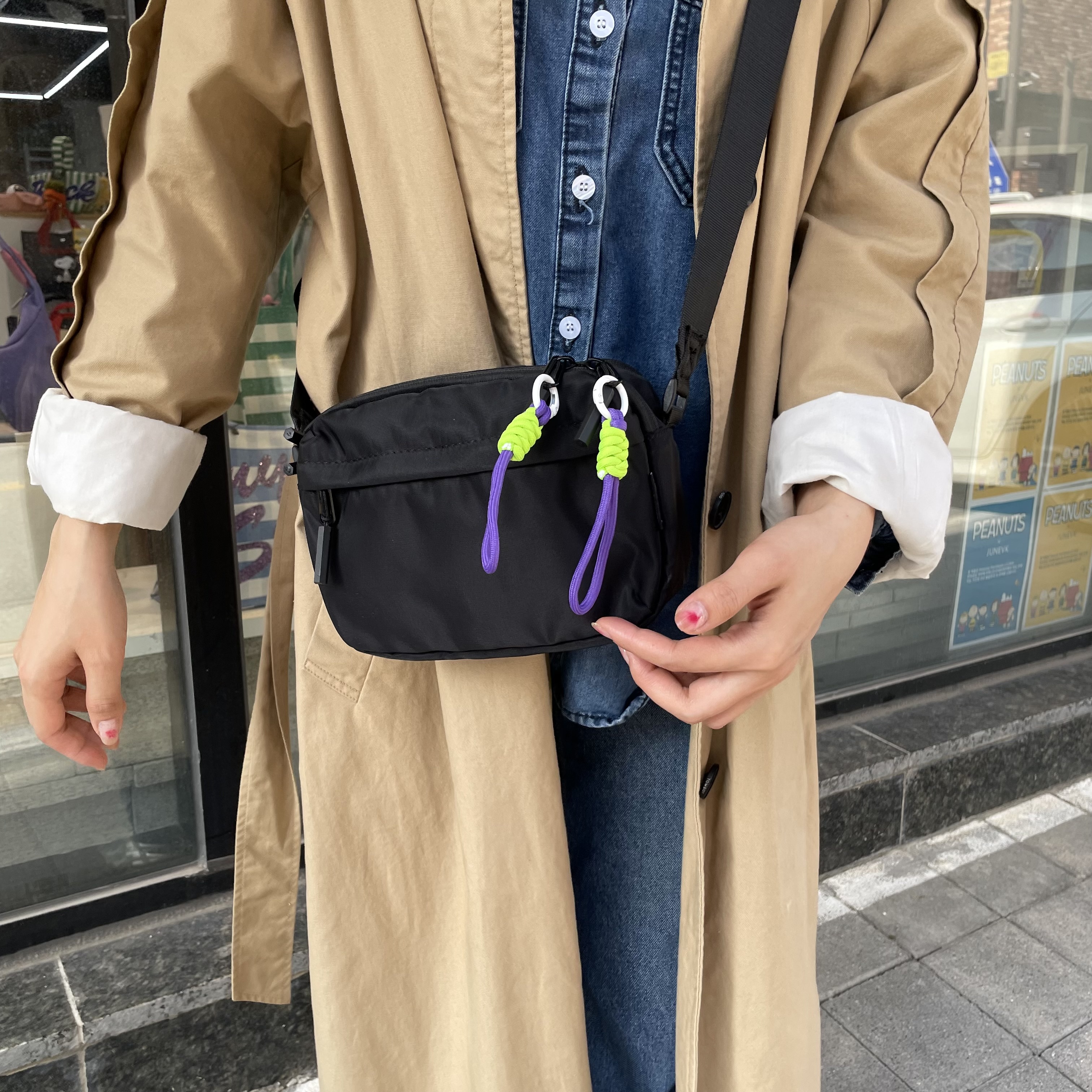 수납 여행용 크로스백 나일론 유럽여행가방 핸드폰 가벼운 탬버린백 슬링백 해외 미니백