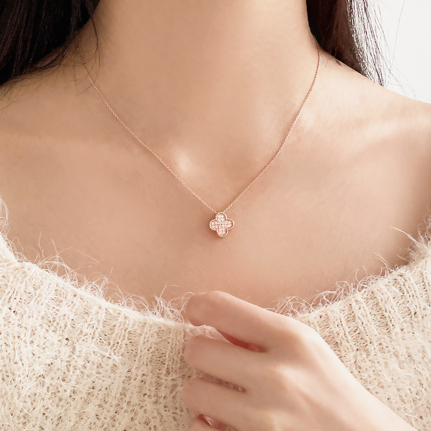 14k 18k 큐빅 클로버 명품 레이어드 데일리 목걸이 펜던트