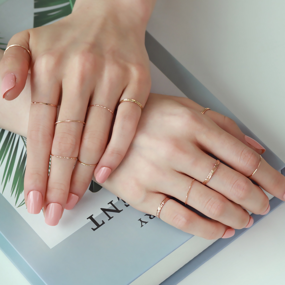 14k 실반지 컷팅 열손가락 레이어드 가드링 금반지 빠른출고