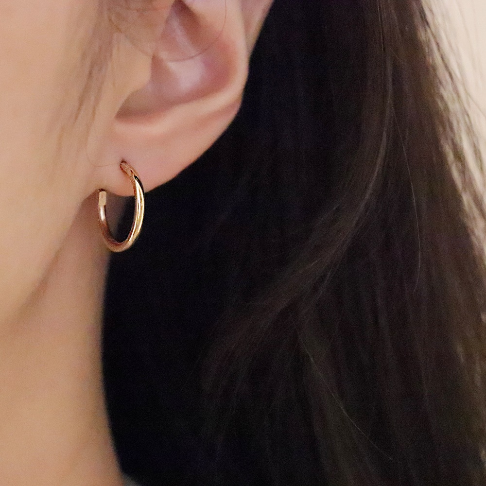 14k 18k 볼드 파이프 원터치 골드 링귀걸이