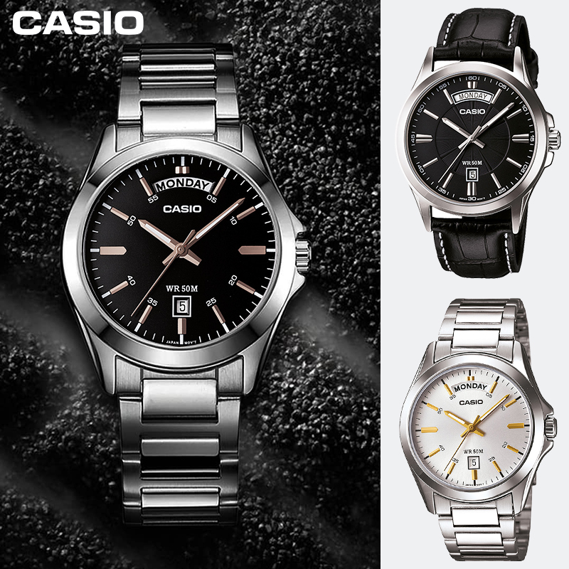 카시오 데이데이트 남자 시계 가죽 메탈 손목시계 MTP-1370D MTP-1381L 1A1
