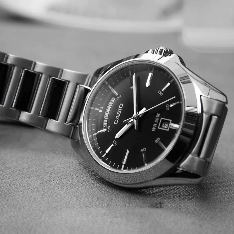 카시오 데이데이트 남자 시계 가죽 메탈 손목시계 MTP-1370D MTP-1381L 1A1