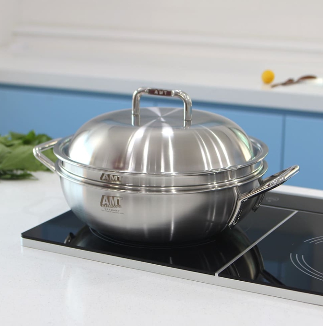 AMT 샤프 28cm 파티웍 316Ti 스텐냄비 통5중 인덕션용 냄비