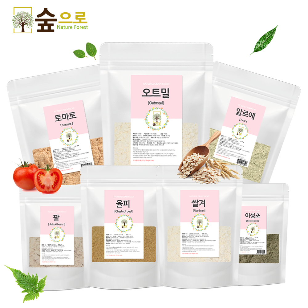 천연팩 곡물팩  쌀겨 오트밀 율무 율피 누룩 가루 혼합세트 5+1