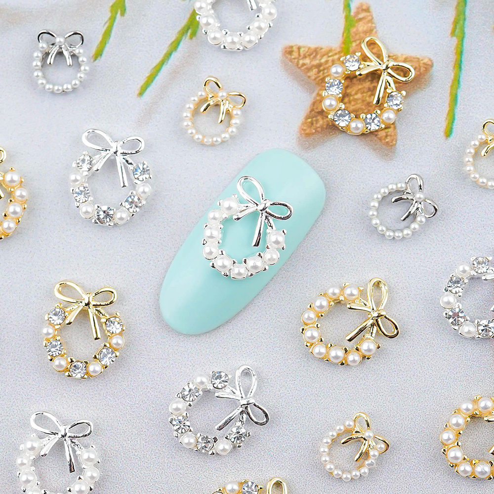 리본 네일파츠 크리스마스 겨울 리스 10개입