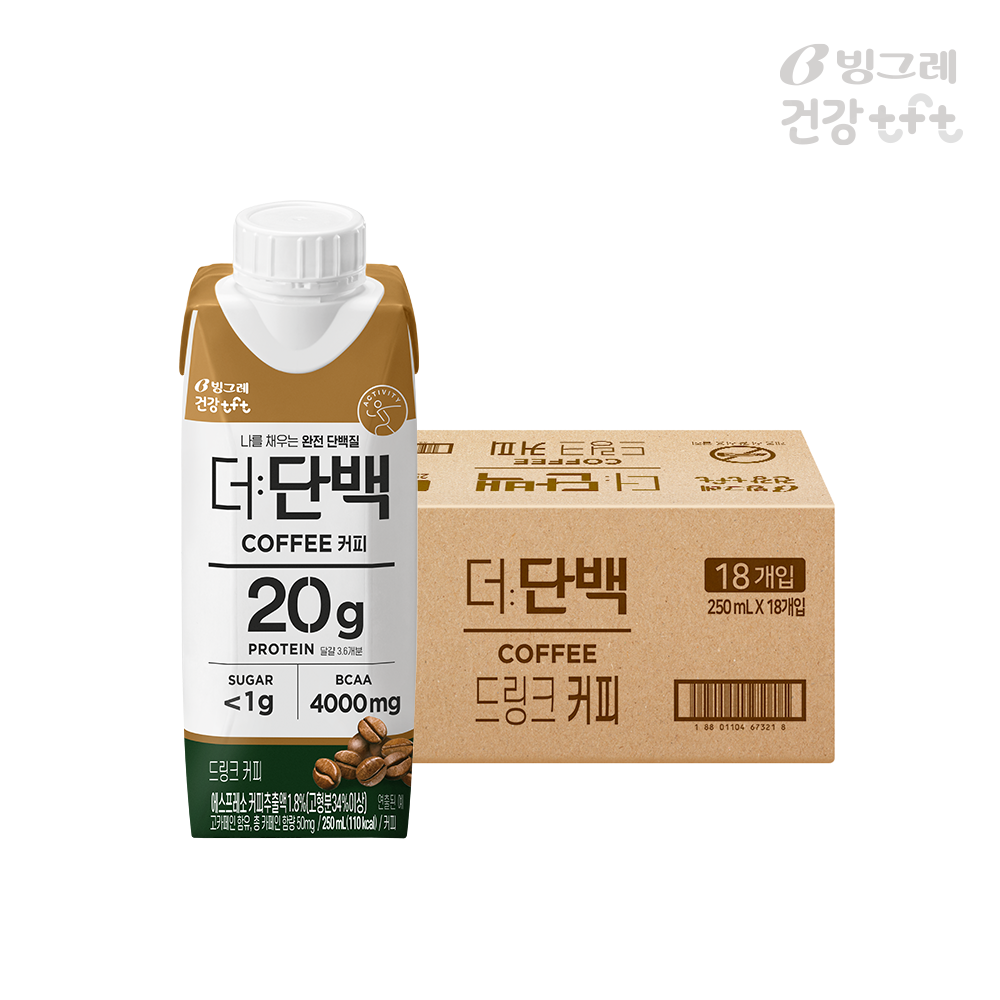 빙그레 더단백 프로틴음료 단백질 드링크 250ml 초코맛 18팩 + 커피맛 18팩