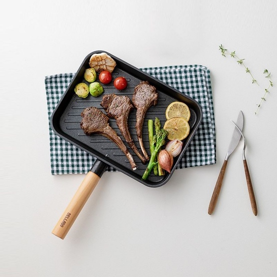 델라고 주물팬 생선구이 스테이크 인덕션그릴 팬 우드 IH