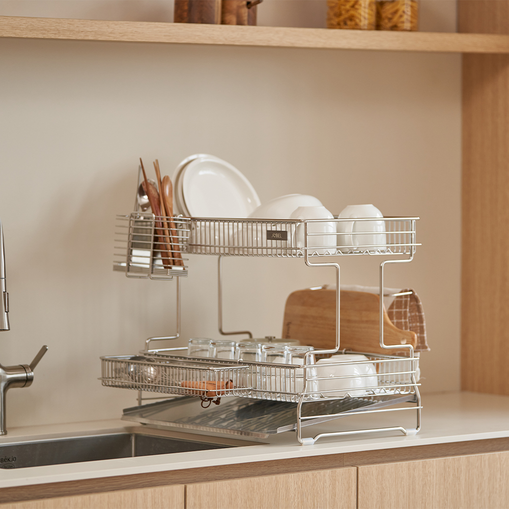 소벨 엠보형 연마제없는 올스텐 304 식기건조대 헤이븐 2단 베이직 정면형 가로형